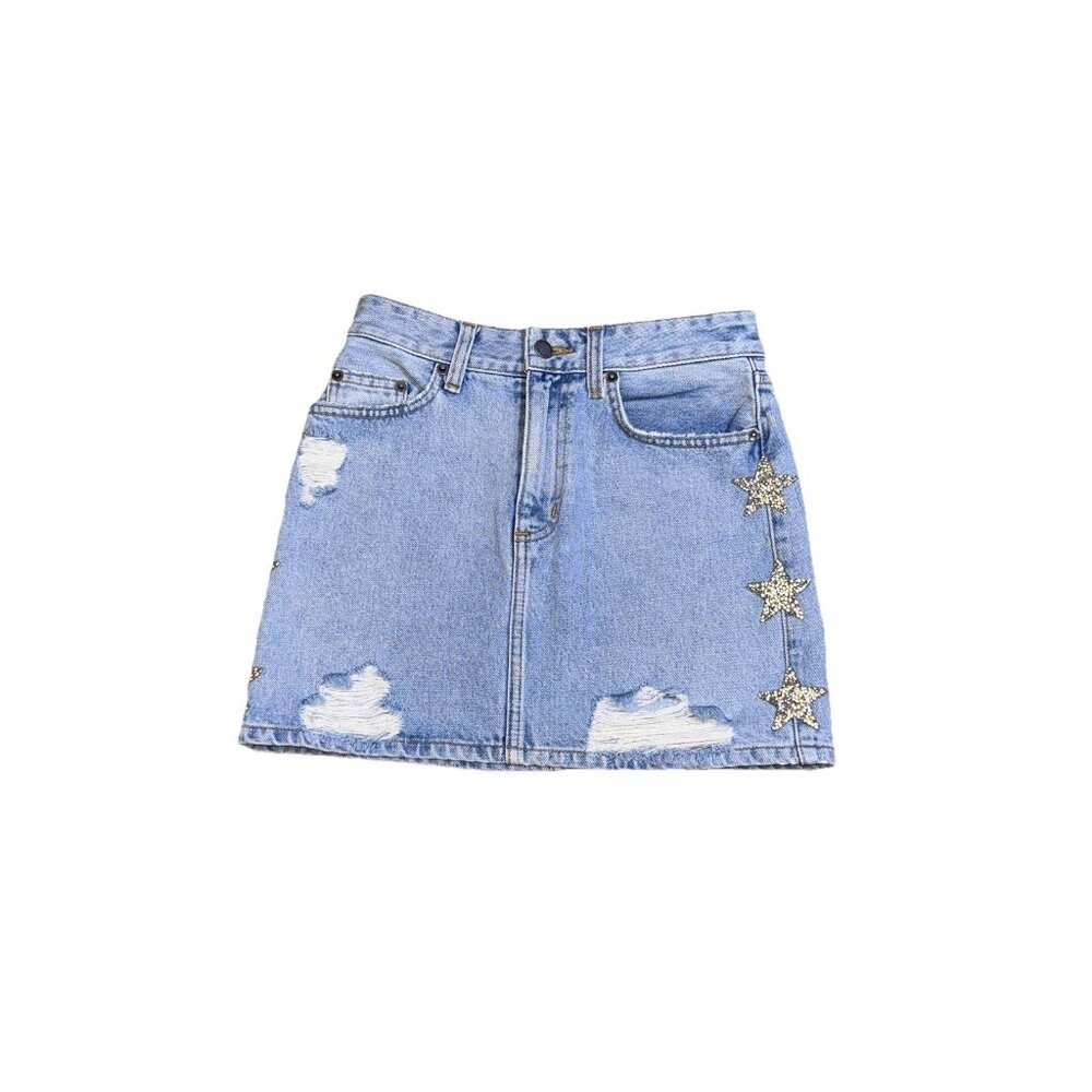 Carmar Colin Jean Skirt With Crystal Star Patches Size  25 MSRP $216 - Picture 9 of 10